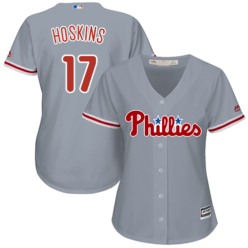 Phillies #17 Rhys Hoskins Grey Road Women's Stitched MLB Jersey
